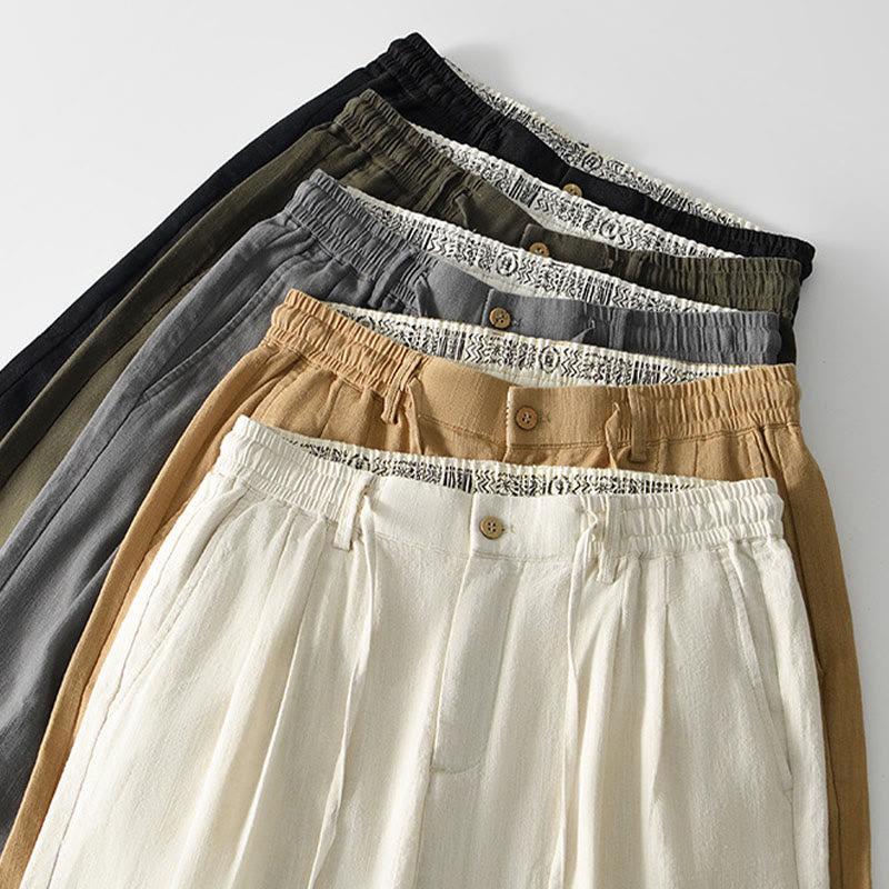 Pantaloni larghi da uomo in lino con coulisse e cerniera, modello Buddha Stones Fall Solid, con tasche - image 33