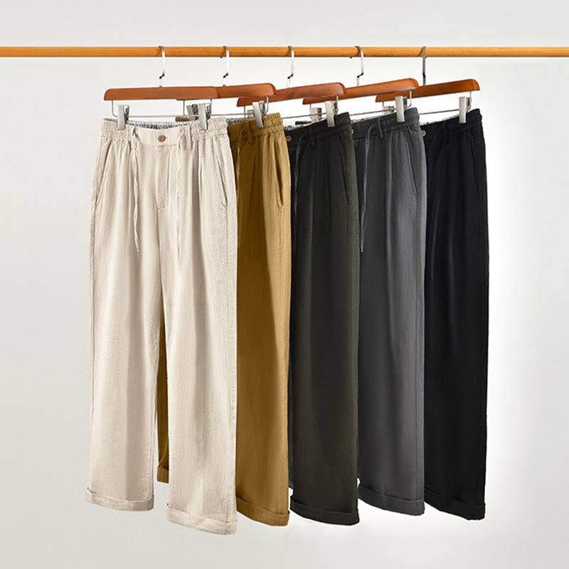 Pantaloni larghi da uomo in lino con coulisse e cerniera, modello Buddha Stones Fall Solid, con tasche - image 32