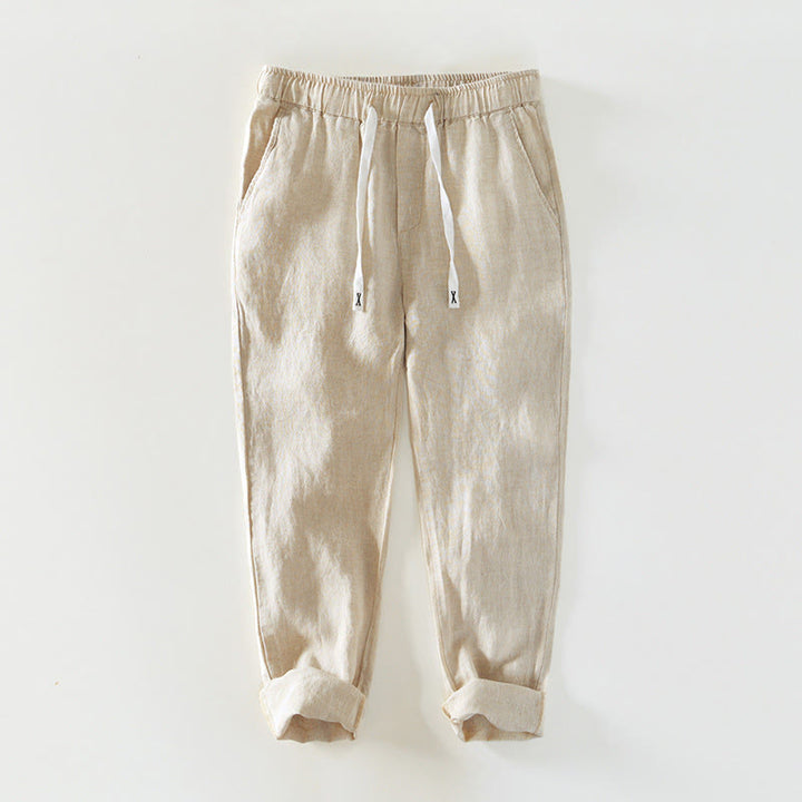 Pantaloni da uomo in lino alla caviglia con coulisse e elastico in vita, modello Buddha Stones Fall Solid, con tasche - Beige - US/UK/AU44, EU54 (4XL) - image 0