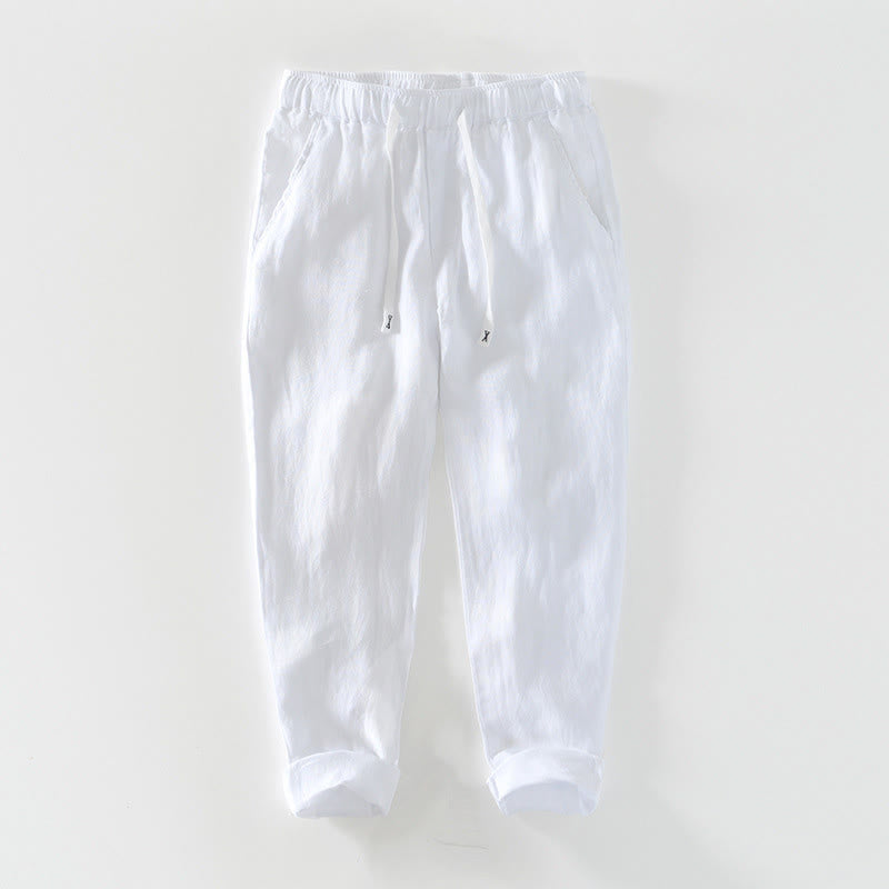 Pantaloni da uomo in lino alla caviglia con coulisse e elastico in vita, modello Buddha Stones Fall Solid, con tasche - Bianco - US/UK/AU44, EU54 (4XL) - image 30