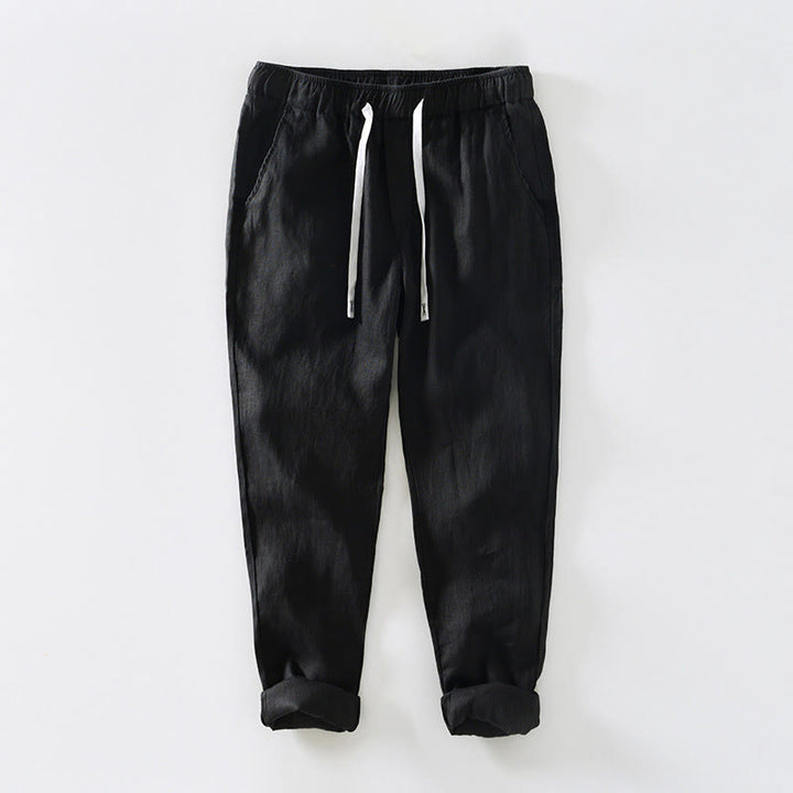 Pantaloni da uomo in lino alla caviglia con coulisse e elastico in vita, modello Buddha Stones Fall Solid, con tasche - Nero - US/UK/AU44, EU54 (4XL) - image 5