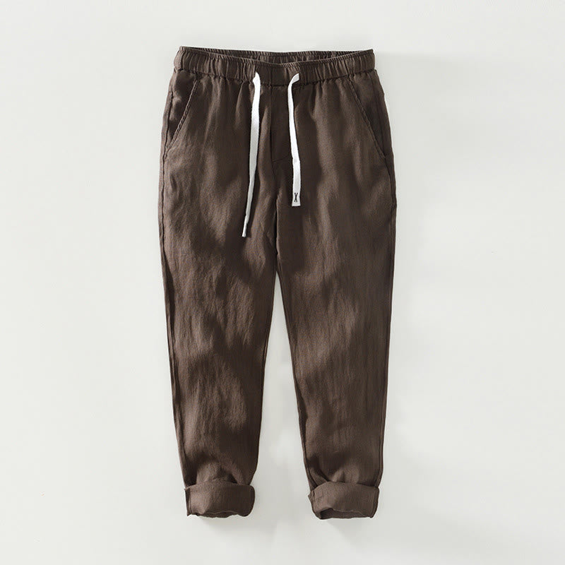 Pantaloni da uomo in lino alla caviglia con coulisse e elastico in vita, modello Buddha Stones Fall Solid, con tasche - Siena - US/UK/AU44, EU54 (4XL) - image 12