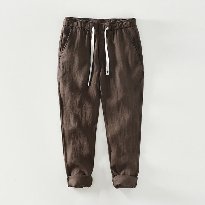 Pantaloni da uomo in lino alla caviglia con coulisse e elastico in vita, modello Buddha Stones Fall Solid, con tasche - Siena - US/UK/AU44, EU54 (4XL) - image 12
