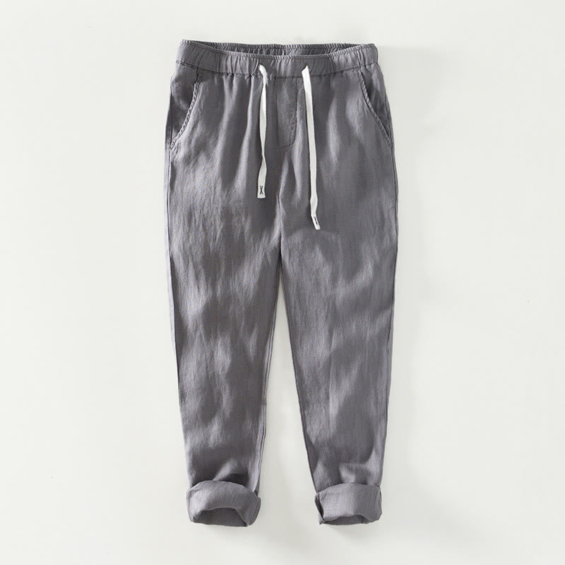 Pantaloni da uomo in lino alla caviglia con coulisse e elastico in vita, modello Buddha Stones Fall Solid, con tasche - Grigio - US/UK/AU44, EU54 (4XL) - image 15