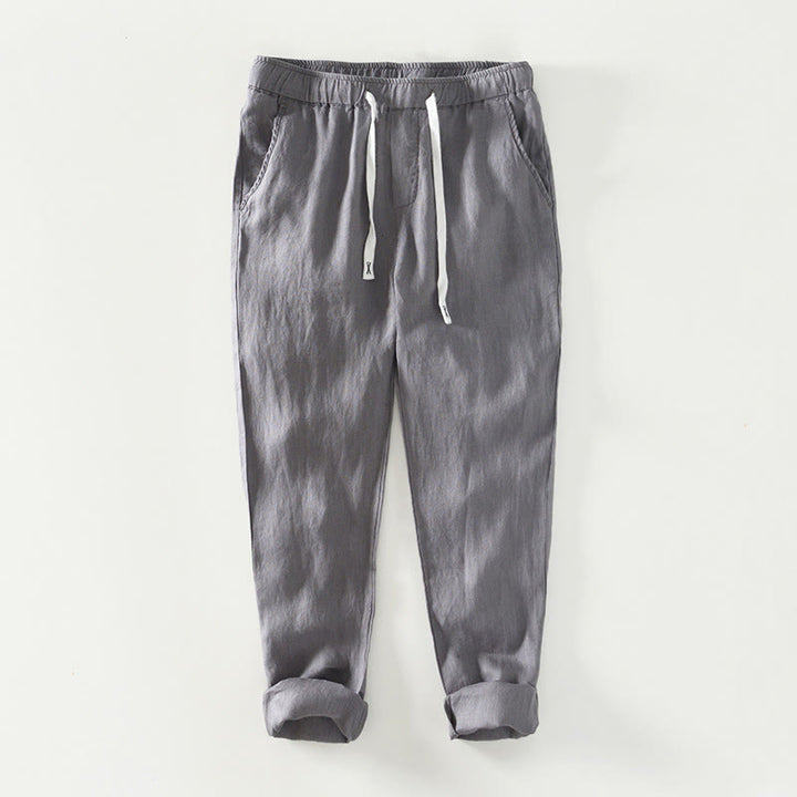 Pantaloni da uomo in lino alla caviglia con coulisse e elastico in vita, modello Buddha Stones Fall Solid, con tasche - Grigio - US/UK/AU44, EU54 (4XL) - image 15