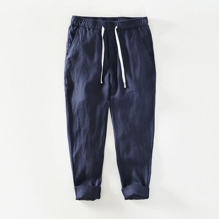 Pantaloni da uomo in lino alla caviglia con coulisse e elastico in vita, modello Buddha Stones Fall Solid, con tasche - Blu notte - US/UK/AU44, EU54 (4XL) - image 8