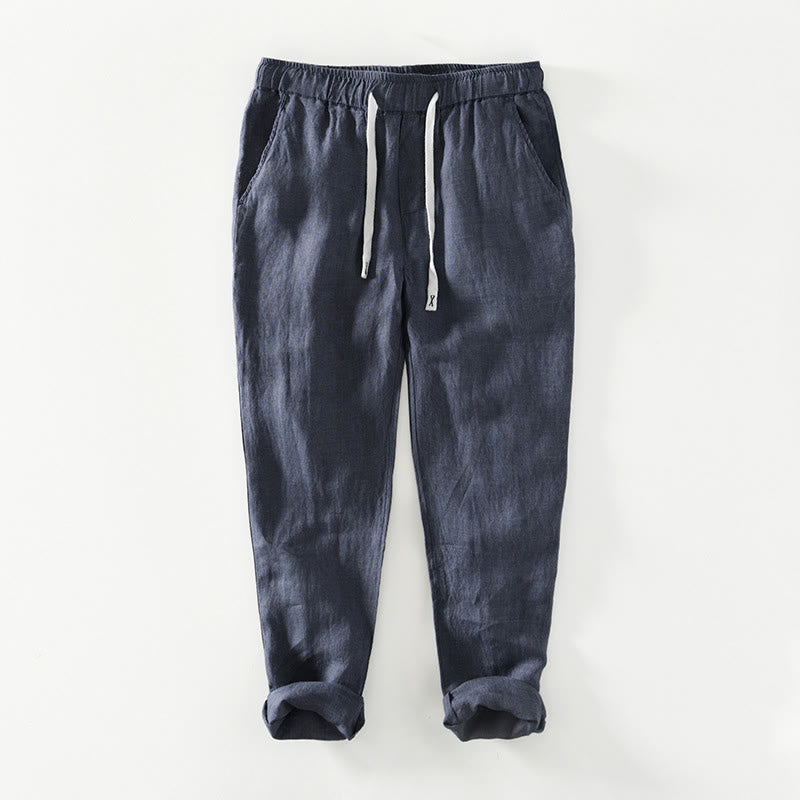 Pantaloni da uomo in lino alla caviglia con coulisse e elastico in vita, modello Buddha Stones Fall Solid, con tasche - SteelBlue - US/UK/AU44, EU54 (4XL) - image 18