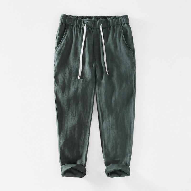 Pantaloni da uomo in lino alla caviglia con coulisse e elastico in vita, modello Buddha Stones Fall Solid, con tasche - Verde mare - US/UK/AU44, EU54 (4XL) - image 25