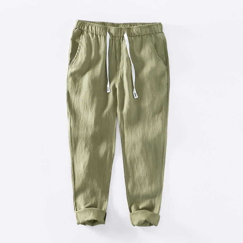 Pantaloni da uomo in lino alla caviglia con coulisse e elastico in vita, modello Buddha Stones Fall Solid, con tasche - GialloVerde - US/UK/AU44, EU54 (4XL) - image 21