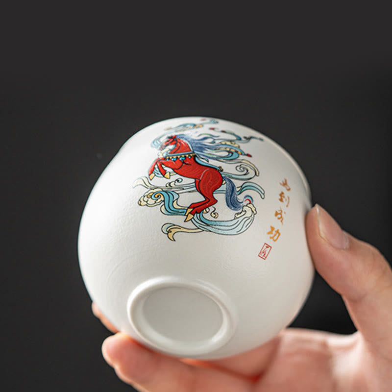 Tazza da tè in ceramica dipinta a mano con motivo Buddha Stones Year of the Horse, tazza da tè Kung Fu  - image 7