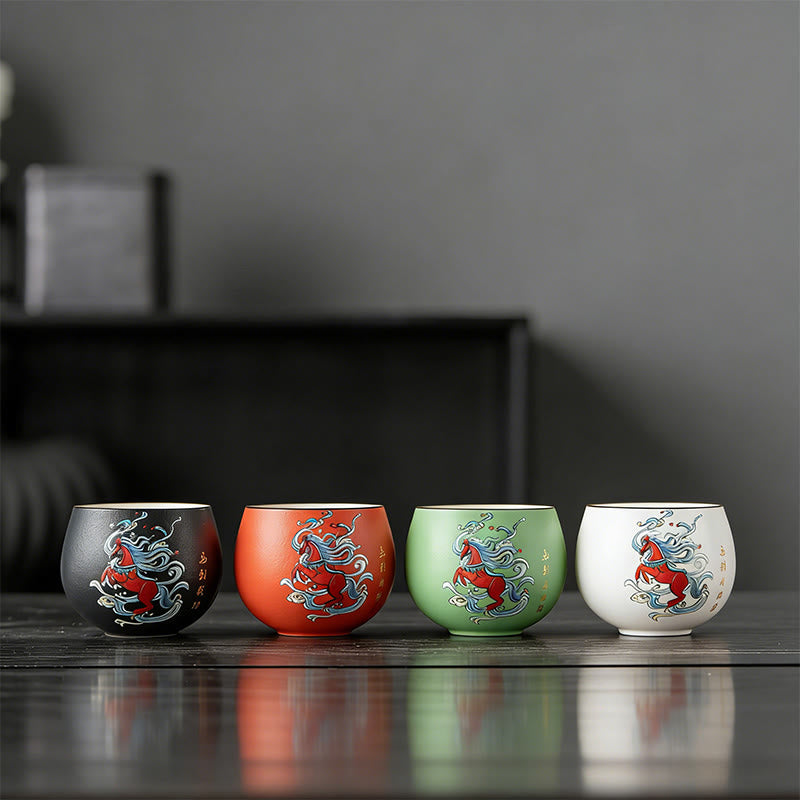 Tazza da tè in ceramica dipinta a mano con motivo Buddha Stones Year of the Horse, tazza da tè Kung Fu  - Set di tazze per meditazione Zen 7,3 cm * 5,6 cm * 130 ml - image 1