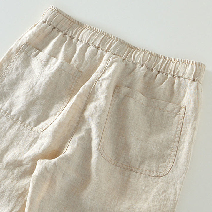 Pantaloni da uomo in lino alla caviglia con coulisse e elastico in vita, modello Buddha Stones Fall Solid, con tasche - image 2