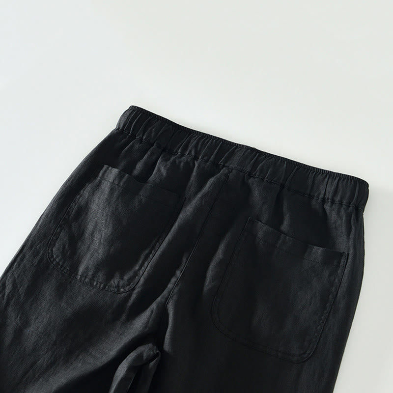 Pantaloni da uomo in lino alla caviglia con coulisse e elastico in vita, modello Buddha Stones Fall Solid, con tasche - image 7