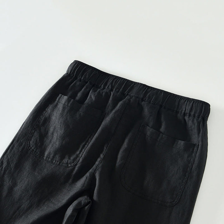 Pantaloni da uomo in lino alla caviglia con coulisse e elastico in vita, modello Buddha Stones Fall Solid, con tasche - image 7