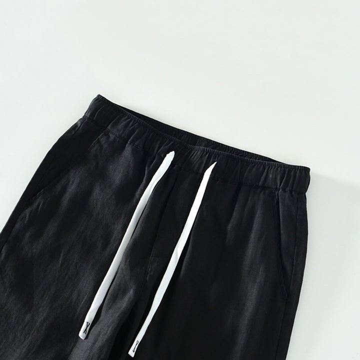Pantaloni da uomo in lino alla caviglia con coulisse e elastico in vita, modello Buddha Stones Fall Solid, con tasche - image 6