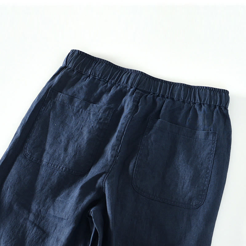 Pantaloni da uomo in lino alla caviglia con coulisse e elastico in vita, modello Buddha Stones Fall Solid, con tasche - image 11