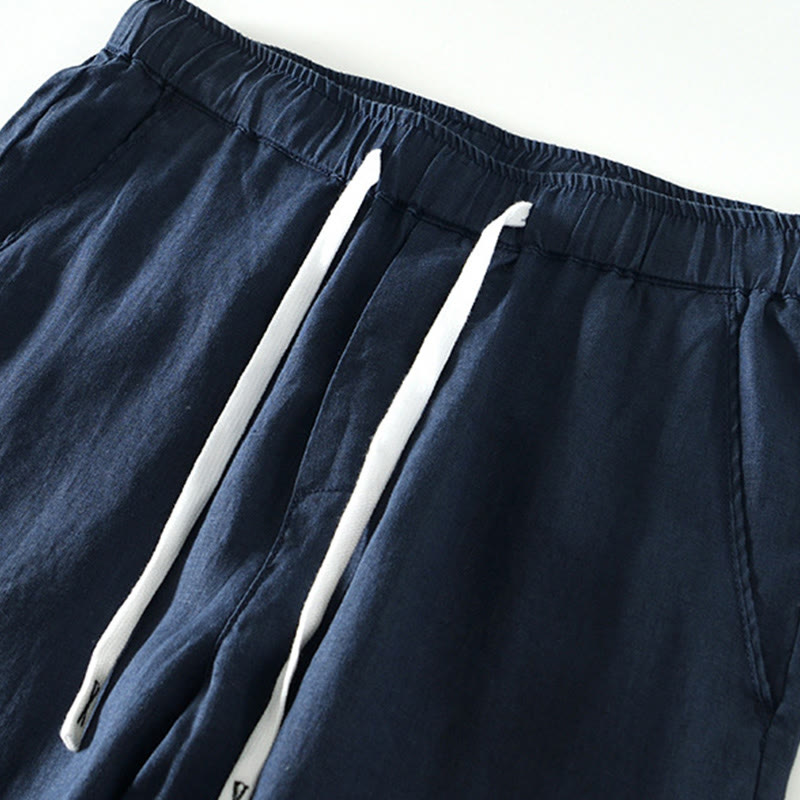 Pantaloni da uomo in lino alla caviglia con coulisse e elastico in vita, modello Buddha Stones Fall Solid, con tasche - image 19