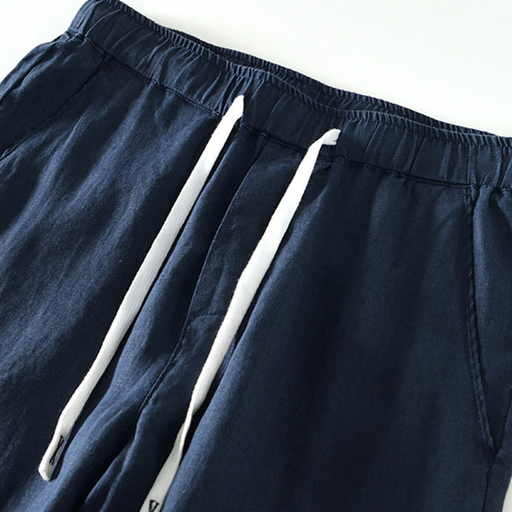 Pantaloni da uomo in lino alla caviglia con coulisse e elastico in vita, modello Buddha Stones Fall Solid, con tasche - image 19