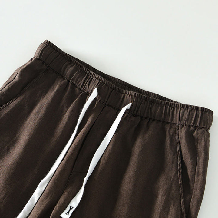 Pantaloni da uomo in lino alla caviglia con coulisse e elastico in vita, modello Buddha Stones Fall Solid, con tasche - image 13