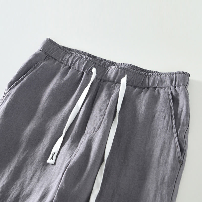 Pantaloni da uomo in lino alla caviglia con coulisse e elastico in vita, modello Buddha Stones Fall Solid, con tasche - image 16