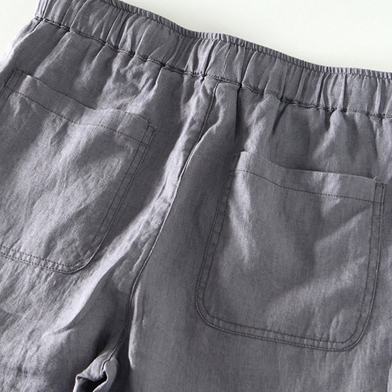 Pantaloni da uomo in lino alla caviglia con coulisse e elastico in vita, modello Buddha Stones Fall Solid, con tasche - image 17