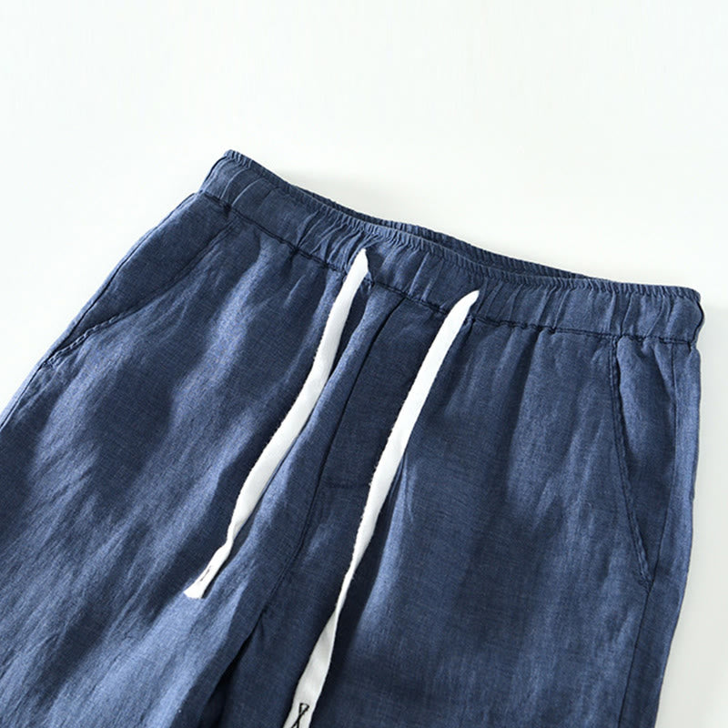 Pantaloni da uomo in lino alla caviglia con coulisse e elastico in vita, modello Buddha Stones Fall Solid, con tasche - image 9
