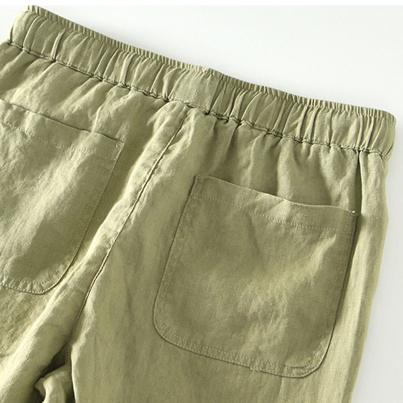 Pantaloni da uomo in lino alla caviglia con coulisse e elastico in vita, modello Buddha Stones Fall Solid, con tasche - image 23