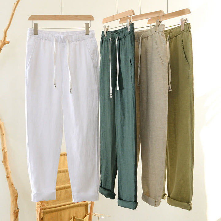 Pantaloni da uomo in lino alla caviglia con coulisse e elastico in vita, modello Buddha Stones Fall Solid, con tasche - image 32