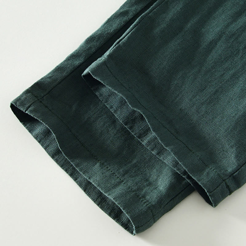 Pantaloni da uomo in lino alla caviglia con coulisse e elastico in vita, modello Buddha Stones Fall Solid, con tasche - image 29