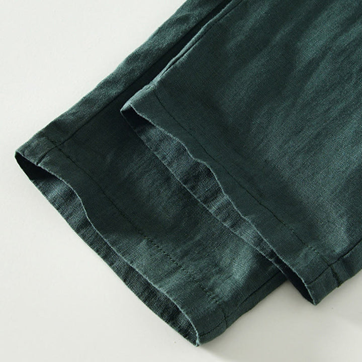 Pantaloni da uomo in lino alla caviglia con coulisse e elastico in vita, modello Buddha Stones Fall Solid, con tasche - image 29