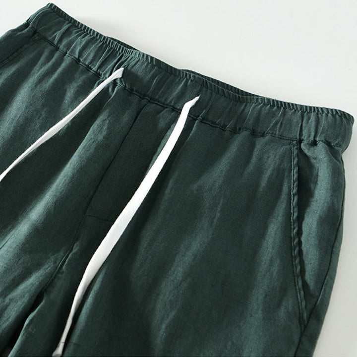 Pantaloni da uomo in lino alla caviglia con coulisse e elastico in vita, modello Buddha Stones Fall Solid, con tasche - image 26