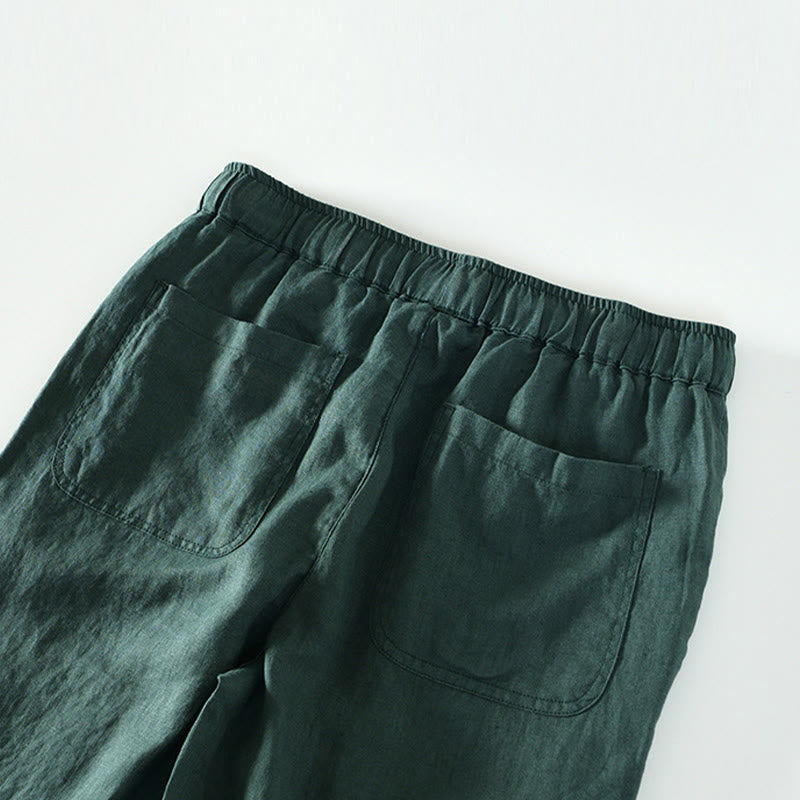 Pantaloni da uomo in lino alla caviglia con coulisse e elastico in vita, modello Buddha Stones Fall Solid, con tasche - image 28