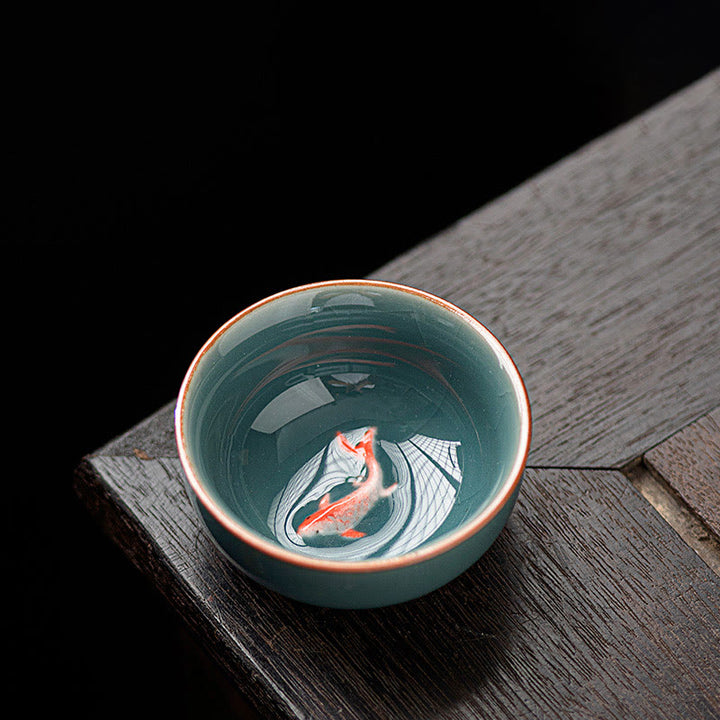 Tazza da tè in ceramica dipinta a mano con motivo Buddha Stones Koi Fish, tazza da tè Kung Fu da 50 ml - Blu scuro 6,4 cm*2,8 cm*50 ml - image 0