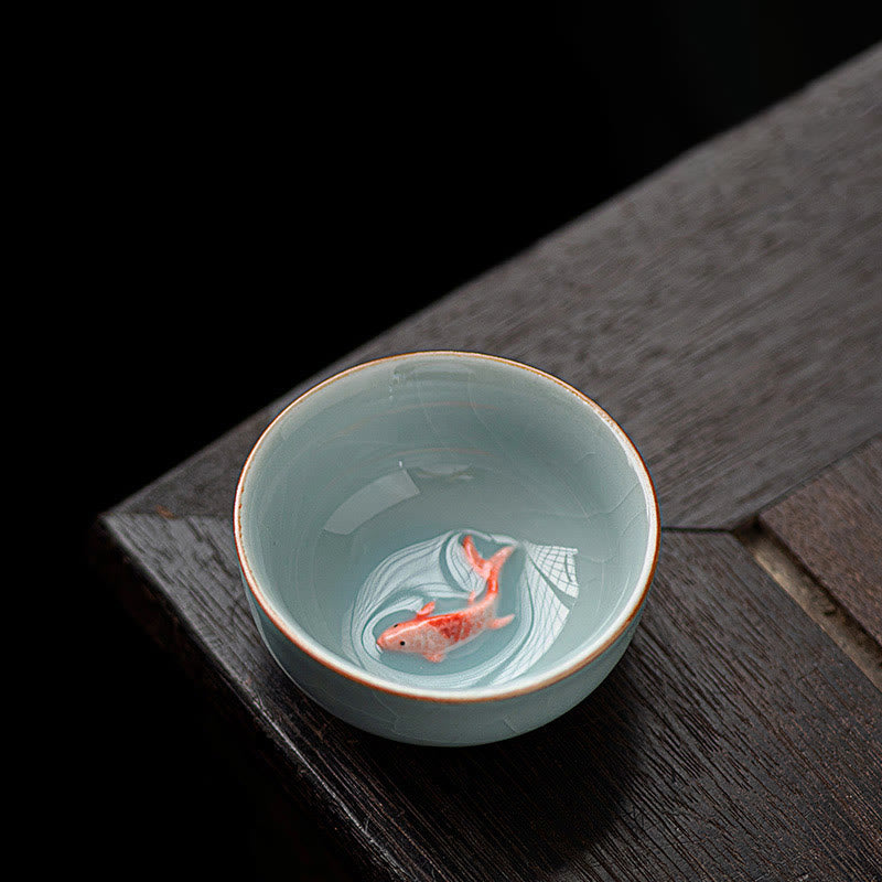 Tazza da tè in ceramica dipinta a mano con motivo Buddha Stones Koi Fish, tazza da tè Kung Fu da 50 ml - Azzurro cielo 6,4 cm*2,8 cm*50 ml - image 4