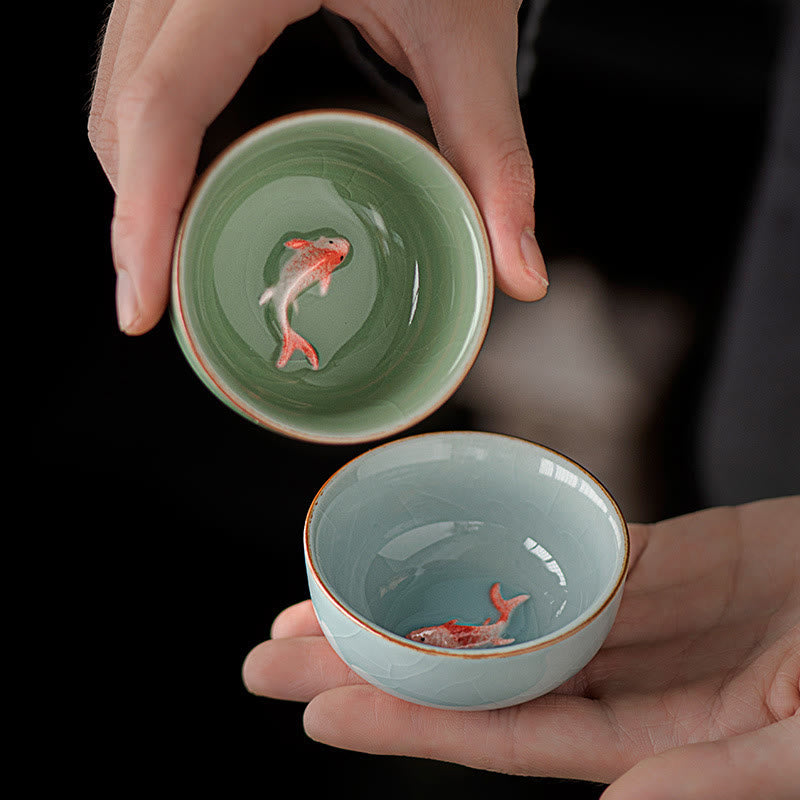 Tazza da tè in ceramica dipinta a mano con motivo Buddha Stones Koi Fish, tazza da tè Kung Fu da 50 ml - image 9