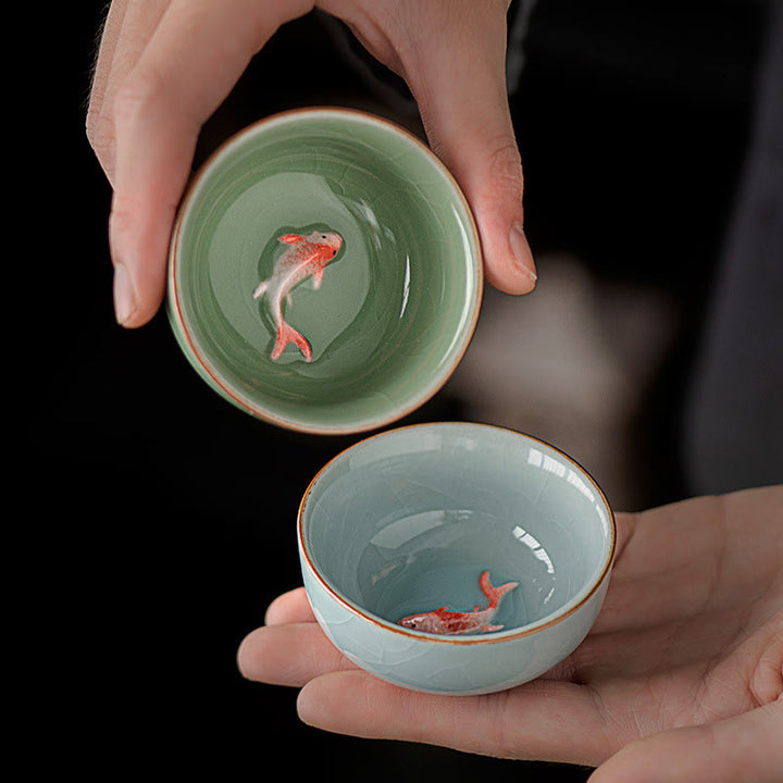 Tazza da tè in ceramica dipinta a mano con motivo Buddha Stones Koi Fish, tazza da tè Kung Fu da 50 ml - image 9