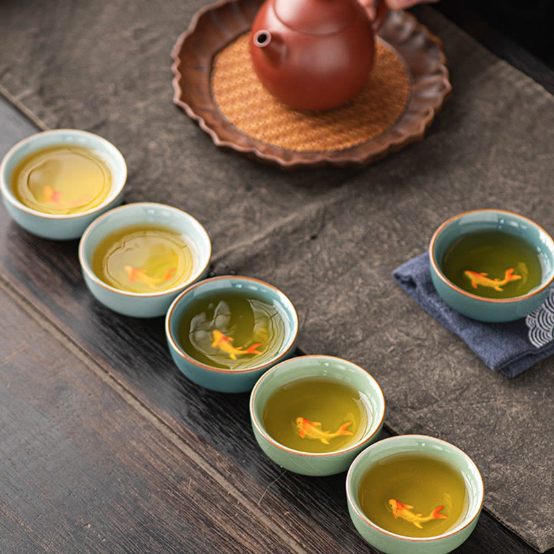 Tazza da tè in ceramica dipinta a mano con motivo Buddha Stones Koi Fish, tazza da tè Kung Fu da 50 ml - image 12
