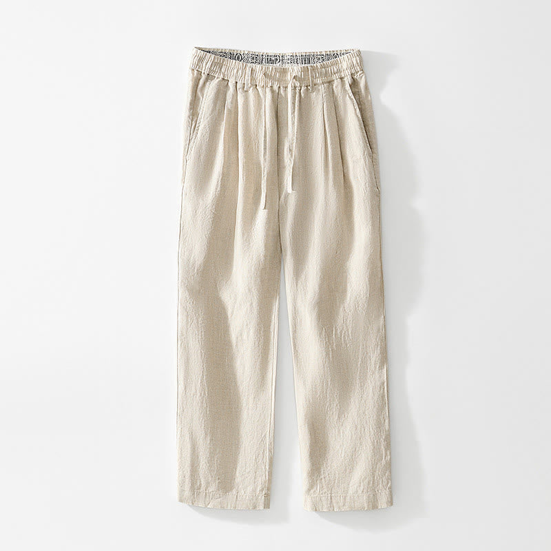 Pantaloni da uomo in lino con gamba dritta, tasche e coulisse elastica in vita, Buddha Stones Fall - Biancheria - US/UK/AU42, EU52 (3XL) - image 5