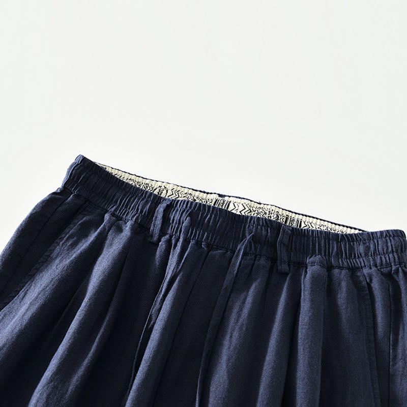 Pantaloni da uomo in lino con gamba dritta, tasche e coulisse elastica in vita, Buddha Stones Fall - image 1