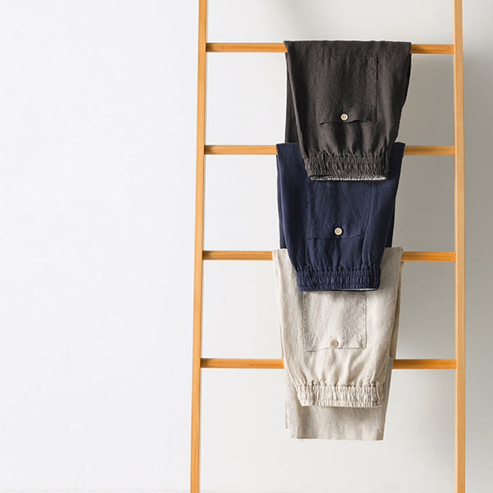 Pantaloni da uomo in lino con gamba dritta, tasche e coulisse elastica in vita, Buddha Stones Fall - image 16