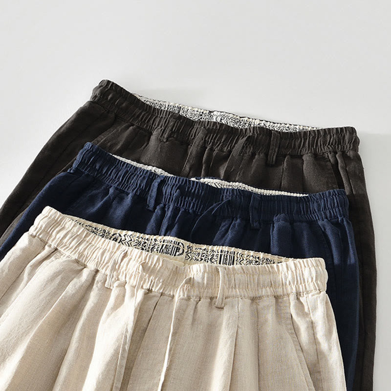 Pantaloni da uomo in lino con gamba dritta, tasche e coulisse elastica in vita, Buddha Stones Fall - image 17