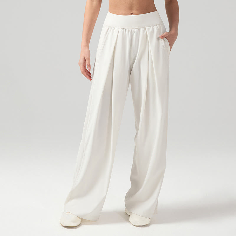 Pantaloni sportivi da yoga con tasche, a gamba larga, traspiranti, tinta unita, da donna, con Buddha Stones - Bianco - US12, UK/AU16, EU44 (XL) - image 0