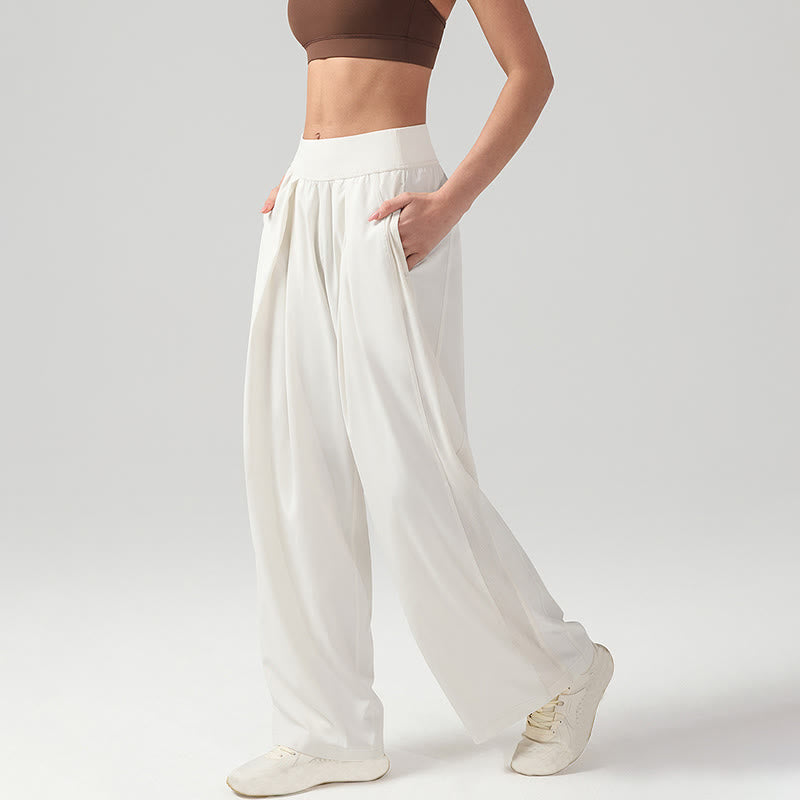 Pantaloni sportivi da yoga con tasche, a gamba larga, traspiranti, tinta unita, da donna, con Buddha Stones - image 1