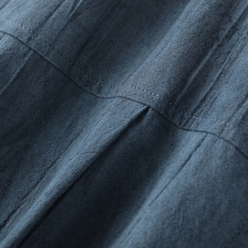 Camicia da uomo in cotone ramiè a maniche corte con bottoni e design a pieghe tinta unita, motivo Buddha Stones - image 6