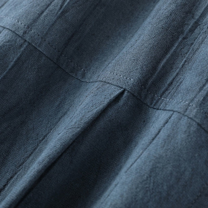 Camicia da uomo in cotone ramiè a maniche corte con bottoni e design a pieghe tinta unita, motivo Buddha Stones - image 6