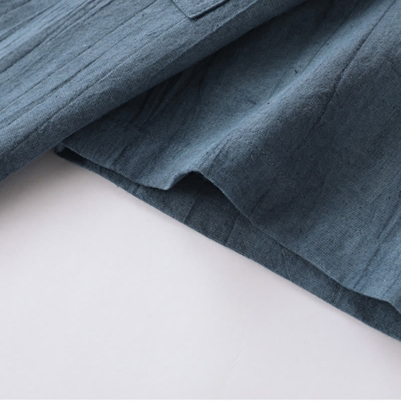 Camicia da uomo in cotone ramiè a maniche corte con bottoni e design a pieghe tinta unita, motivo Buddha Stones - image 7