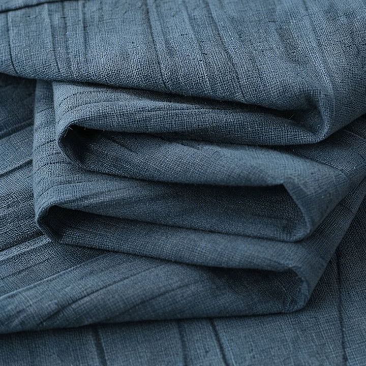 Camicia da uomo in cotone ramiè a maniche corte con bottoni e design a pieghe tinta unita, motivo Buddha Stones - image 8