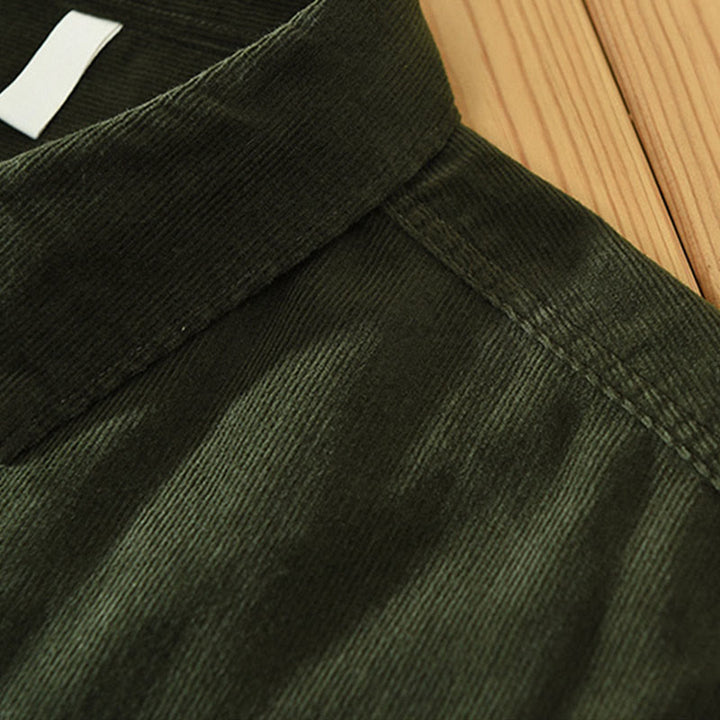 Camicia da uomo in velluto a coste di cotone a maniche lunghe con colletto rialzato, tasche decorative con bottoni e motivo Buddha Stones Fall - image 11