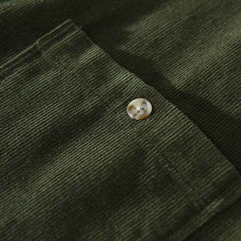 Camicia da uomo in velluto a coste di cotone a maniche lunghe con colletto rialzato, tasche decorative con bottoni e motivo Buddha Stones Fall - image 12