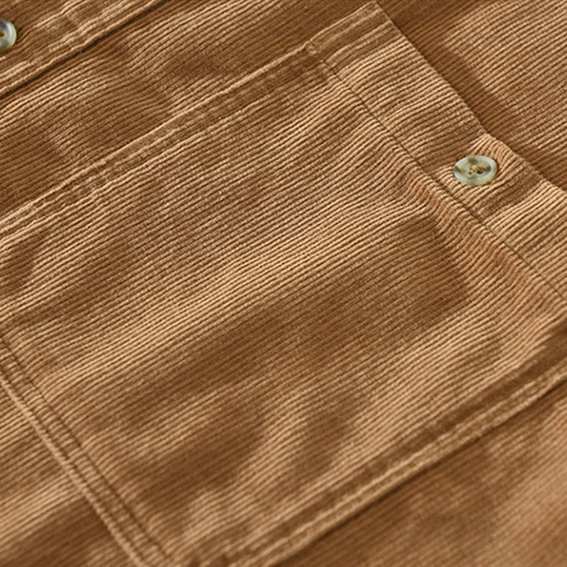 Camicia da uomo in velluto a coste di cotone a maniche lunghe con colletto rialzato, tasche decorative con bottoni e motivo Buddha Stones Fall - image 4